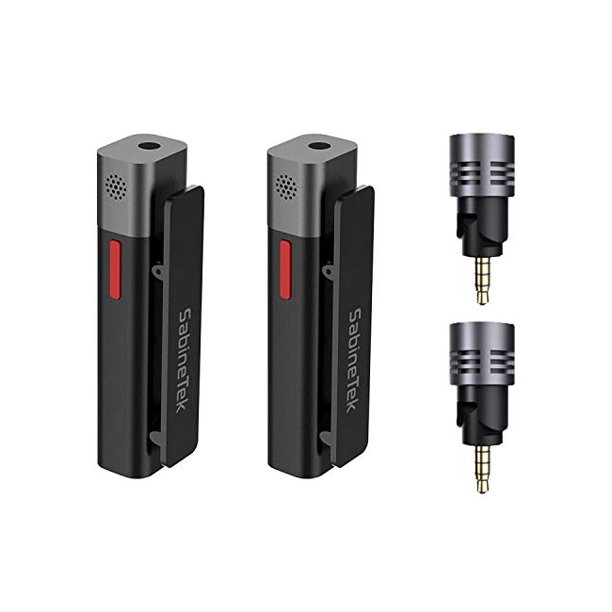 Sabinetek SmartMike+ S610 True Wireless Stereo Microphone with Unidirectional Microphone Add-On, Black Pair for Canon, Nikon, Sony, Panasonic, DSLR Camera SabineTek SCSM+SM1-BBPR