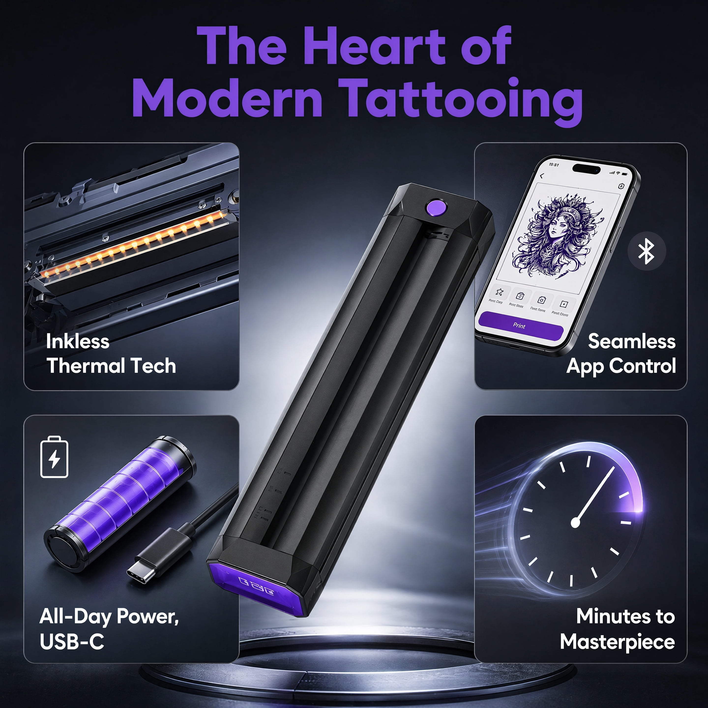 Phomemo Upgraded Tattoo Stencil Printer, A881U Wireless Thermal Tattoo Printer, Essential Tattoo Equipment for Both Experienced Artists and Beginners, Compatible with Phone and PC