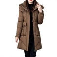 thumbnail image 2 of Women's Long Winter Coat, Thermal Lined Quilted Jacket, Windproof Parka with Hood, Warm Puffer Coat, Mid-Length Winter Jacket, Cold Weather Outerwear, Elegant Winter Parka Coffee, 2 of 7