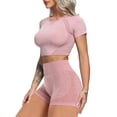 thumbnail image 4 of Conjuntos de Yoga sin costuras para mujer, ropa de gimnasio, ropa deportiva de entrenamiento, Top corto atlético, mallas de cintura alta, pantalones cortos de Fitness, trajes deportivos, 2 uds., 4 of 5