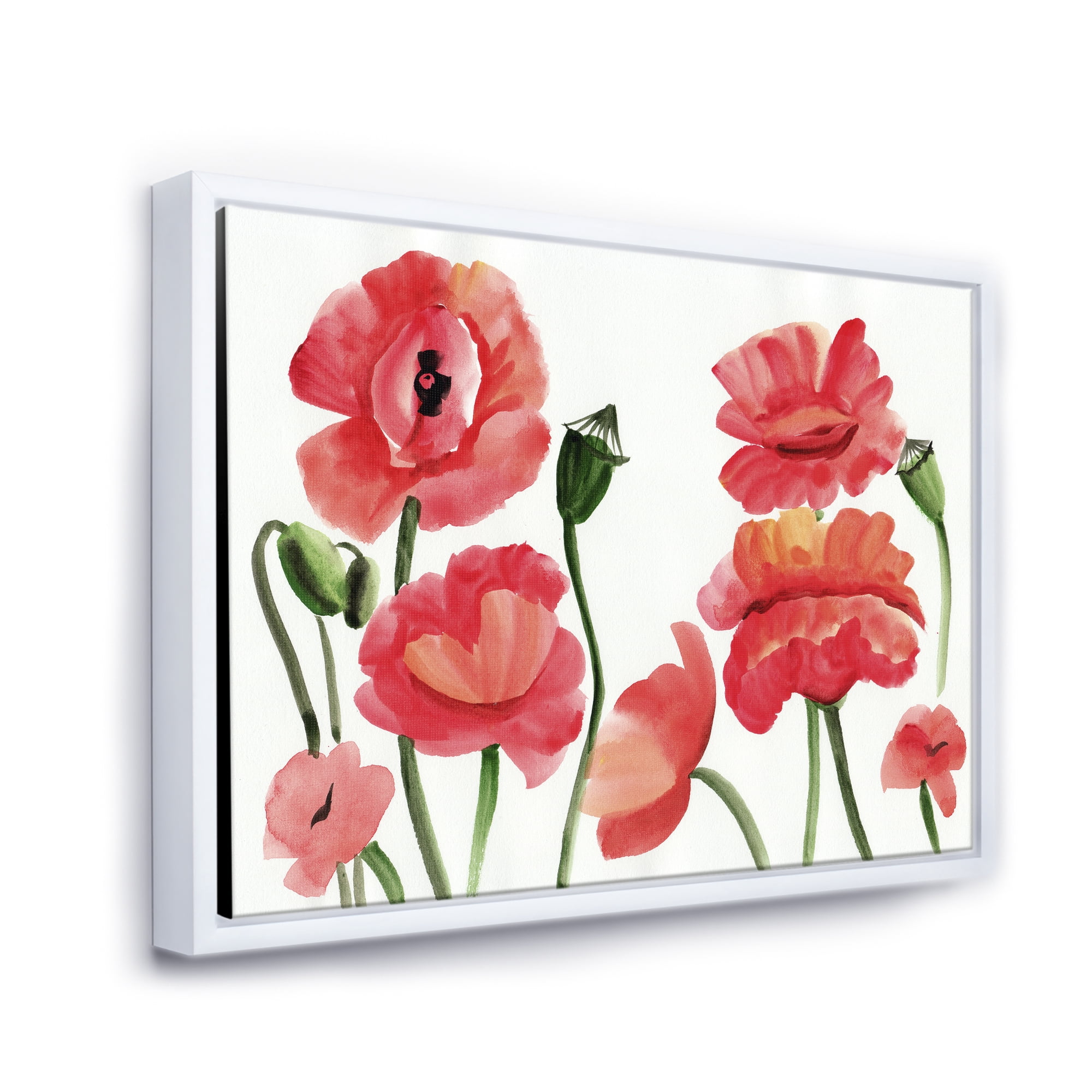 Designart 'Ancient Red Poppies I' Traditional Framed Canvas Wall Art Print