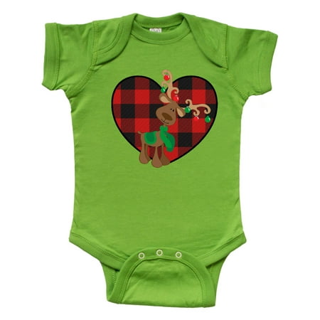 

Inktastic Christmas Reindeer Buffalo Plaid Gift Baby Boy or Baby Girl Bodysuit