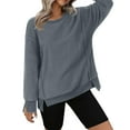thumbnail image 2 of HOMBOM Crew Neck Sweatshirt for Women Trendy Dark Gray Pullover Fleece Lightweight Plain Womens Tops, 2 of 7