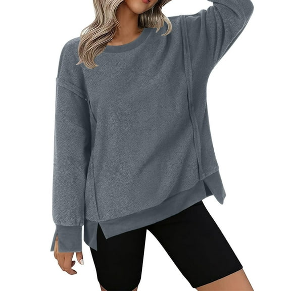 Long Sleeve Shirts for Women Causal Fleece Jacket Pullover Crewneck Fuzzy Blouse Tops Long Sleeve Warm Thick Fall Winter Coats Sweatshirt Casual Tops Trendy Blouses Cute Work Outfits Clothes