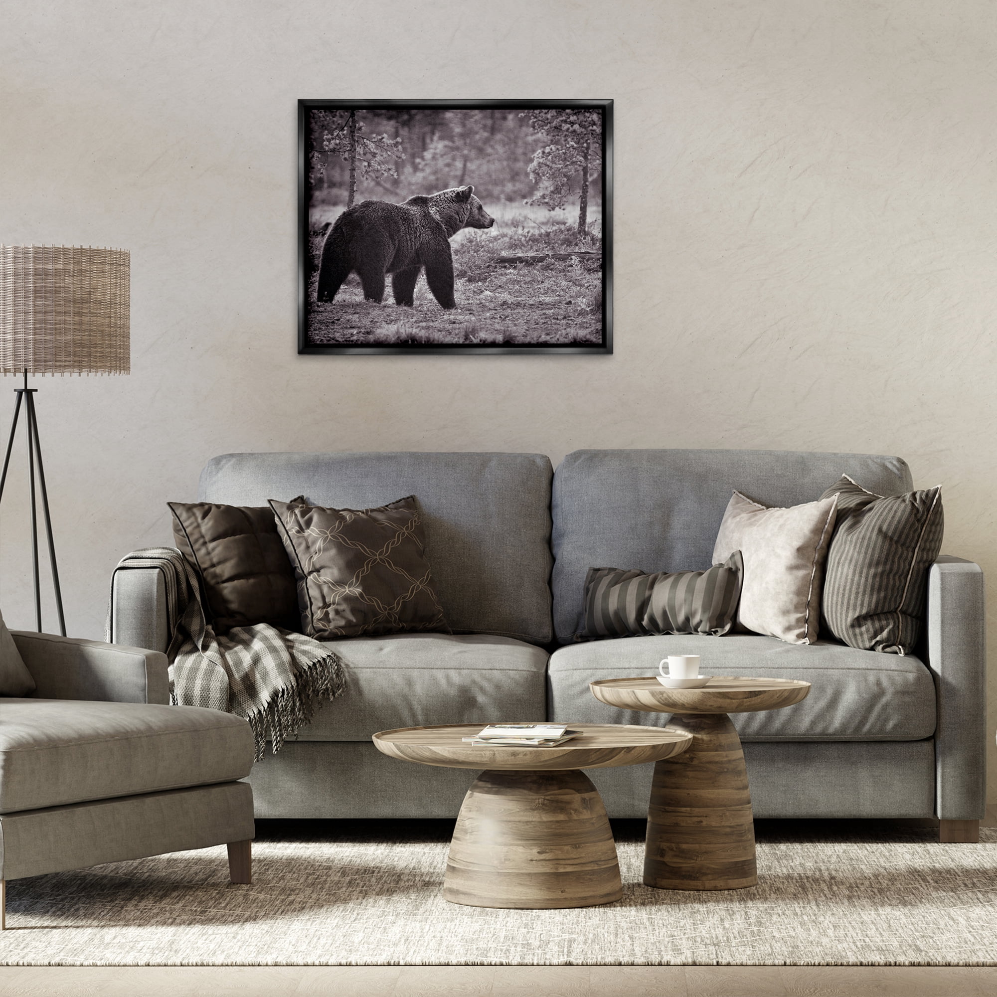 Stupell Industries Bear Stepping in Forest Animals & Insects Photography Black Floater Framed Canvas Art Print Wall Art, 31 x 25