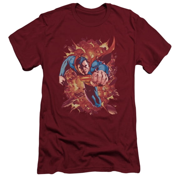 Superman Through Flame Adult 30/1 T-Shirt Cardinal