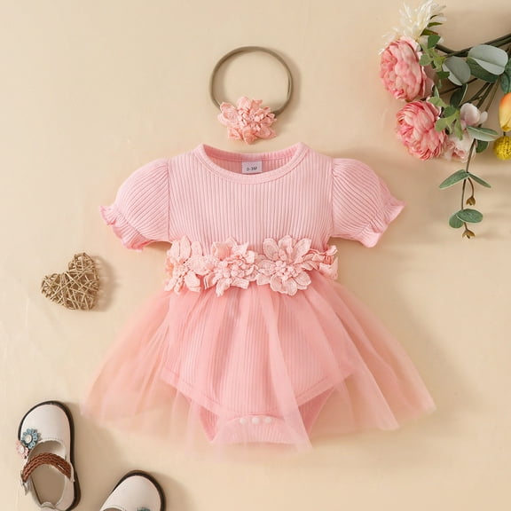 Baby Girl Dresses Cute Pattern Embroider Girls Tutu Dress Romper Short Sleeve Bodysuit Clothes Baby Girl Outfit for Girl 0-3 Months