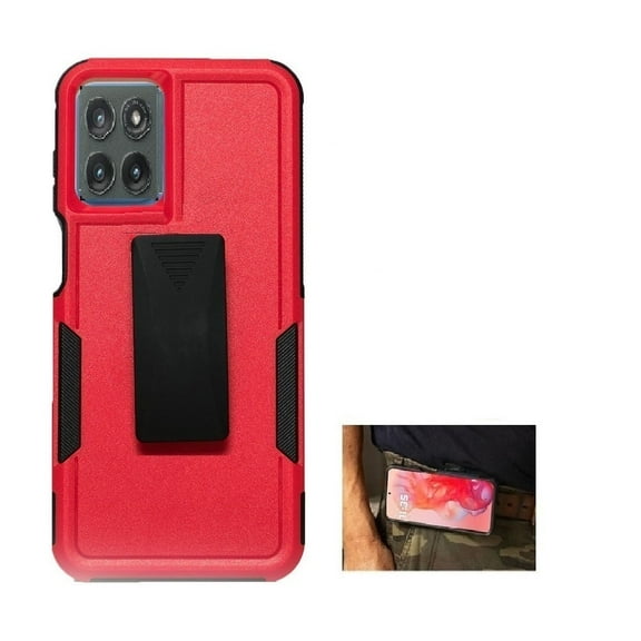 For Motorola edge 2025 Case, Red Shockproof 360-Degree Rotating Belt Clip Kickstand Case Cover