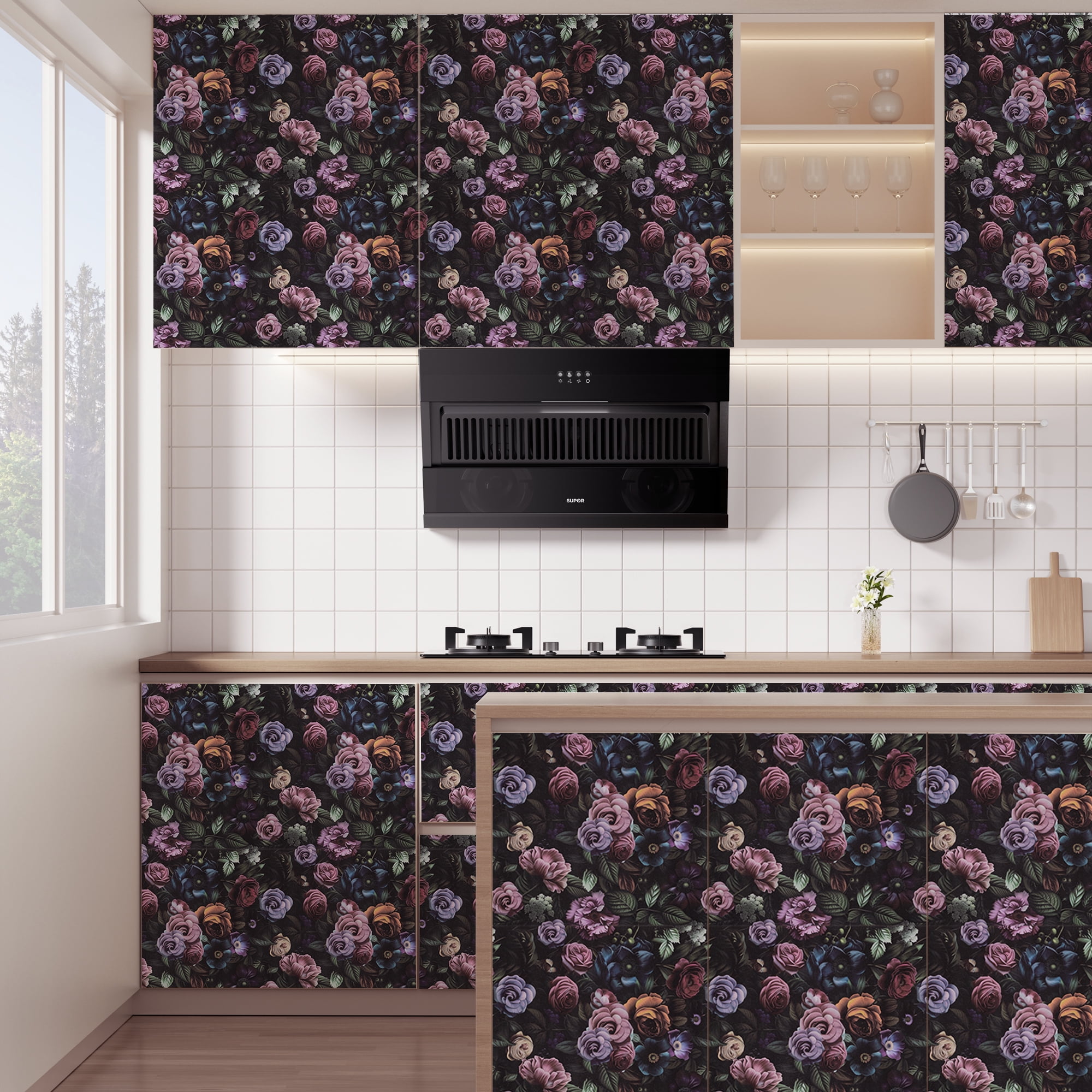 (4 pack) Abyssaly Floral Peel and Stick Wallpaper 17.5-in x 118-in Removable Self-Adhesive Vinyl Wallpaper for Home Decor