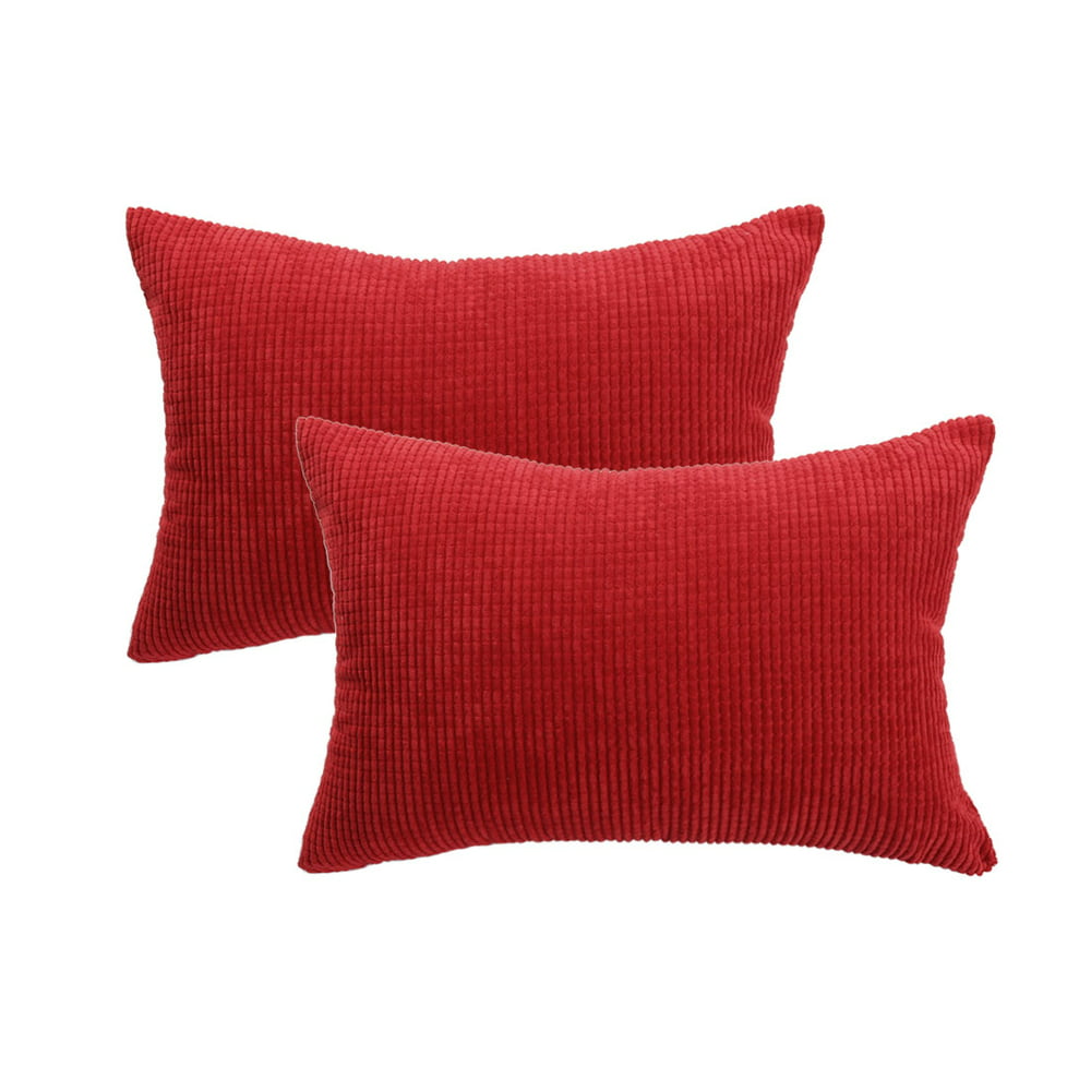 Unique Bargains 2Pack Corduroy Decorative Throw Pillow Covers Red 12" x 18"