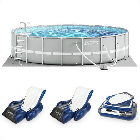 Intex Prism Frame 20ft x 52in Above Ground Pool, Lounger Float (2 Pack) & Cooler