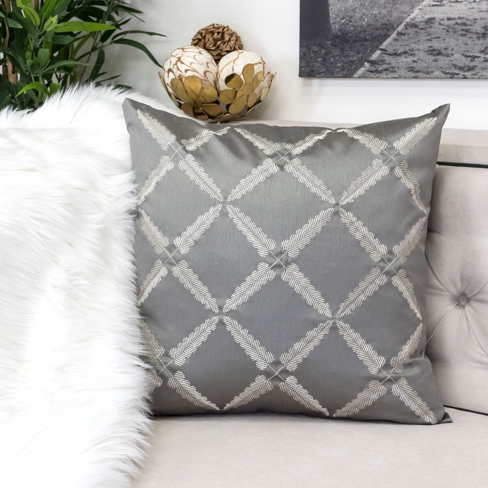 Rhiya Gray Geometric Polyester 20 in. x 20 in. Throw Pillow