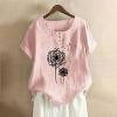 thumbnail image 1 of Chemises à Manches Courtes pour Femmes Hauts d'Été Tendance 2023 Mode Femme Col Rond Blouse à Manches Courtes T-Shirt Imprimé Hauts Amples, 1 of 5