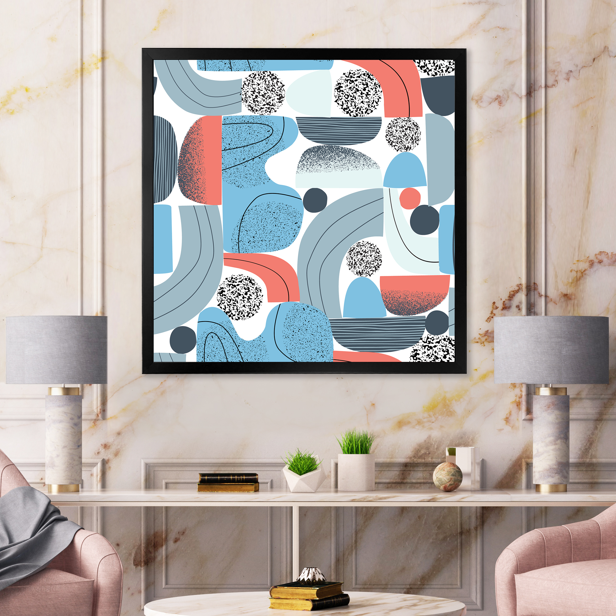 Designart 'Retro Shapes With Abstract Moons and Suns II' Modern Framed Art Print