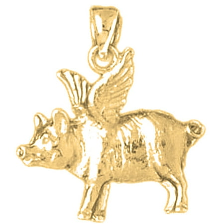 10K Yellow Gold Flying Pig Pendant - 24 mm