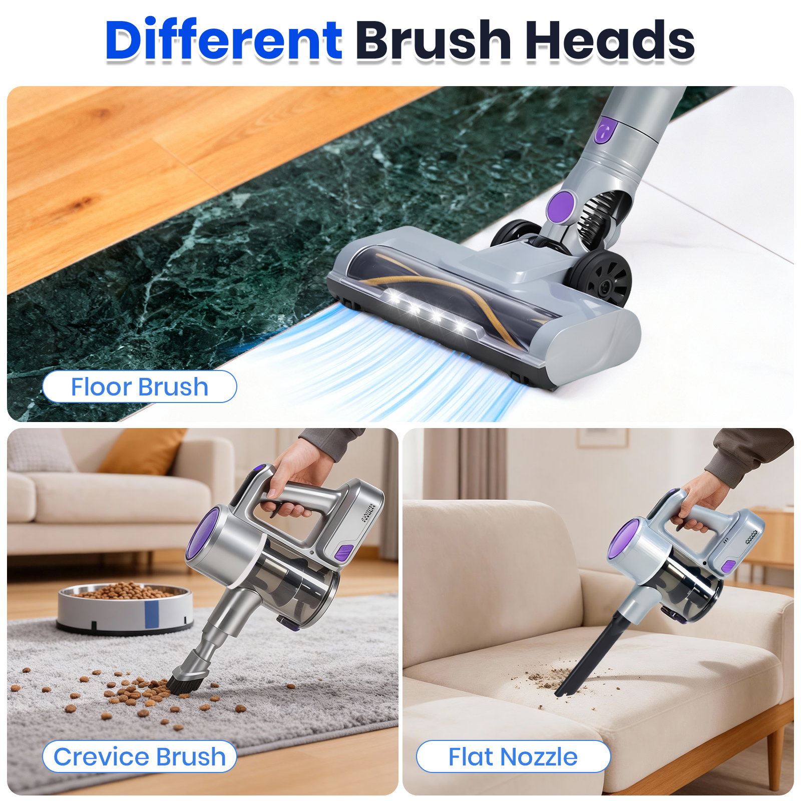 LIFERECORD Cordless Vacuum Cleaner, 180°Flexible Stick Vacuum for Pet Hair with Anti-Tangle Brush, 3 Suction Modes, LED Light for Hardwood Floors, Carpet, Furniture