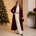 thumbnail image 6 of Rexolia Women's Wool Blend Coat Long Sleeve Notch Lapel Long Trench Fall Winter Office Wine Women, 6 of 7