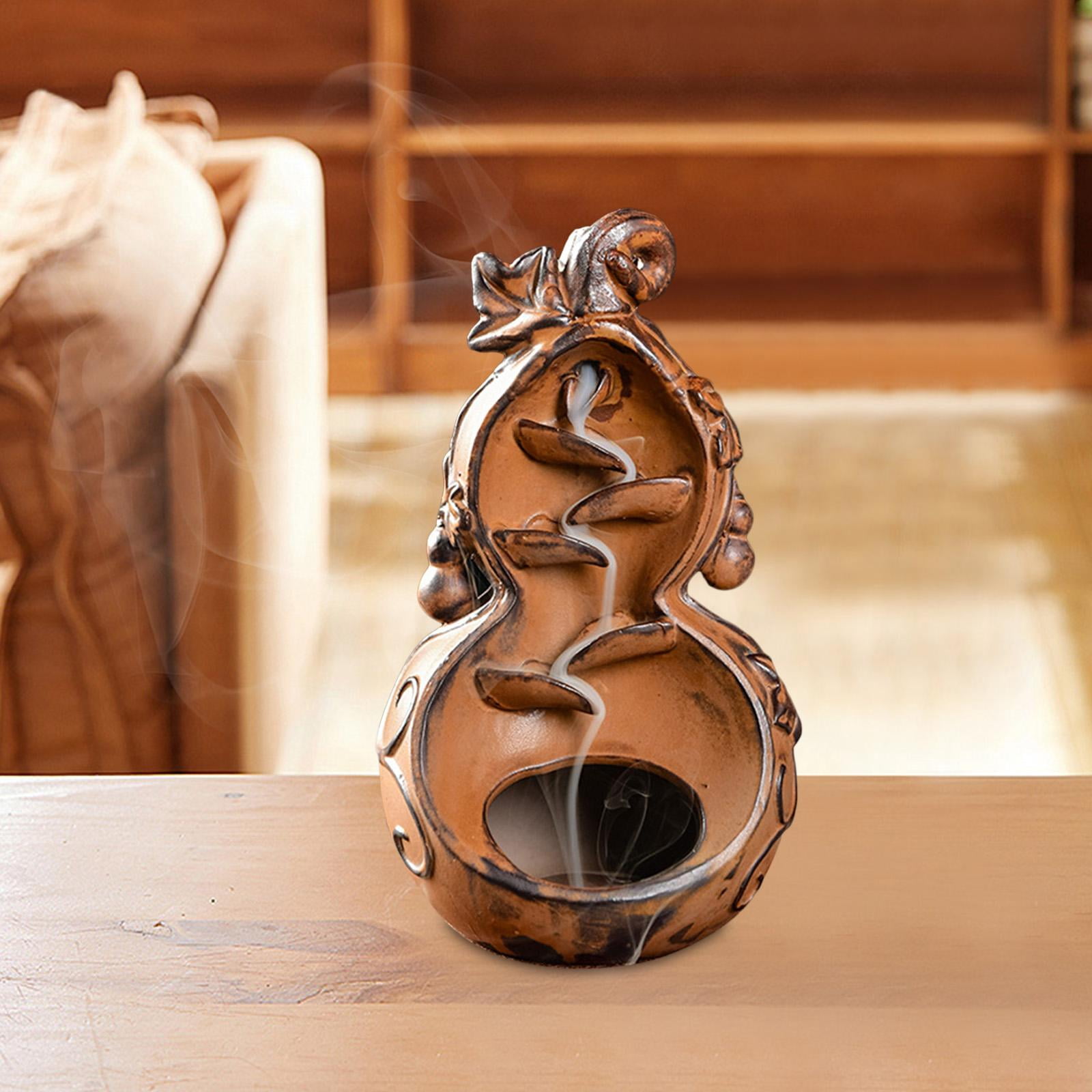 WLPZXP Gourd Backflow Incense Burner Art Crafts Aroma Ornament Waterfall Incense Holder Brown
