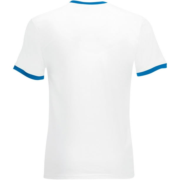 Fruit Of The Loom Camiseta de manga corta con bordes de diferente color para hombres Blanco Azul Real Fruit of the Loom UTBC342 whiteroyalblue Bodega Aurrera en linea