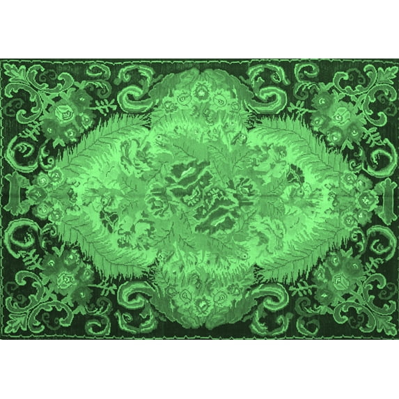 Ahgly Company Indoor Rectangle Medallion Emerald Green French Area Rugs, 3' x 5'