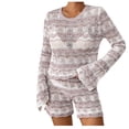 thumbnail image 2 of qolati 2 Piece Pajamas Sets Ribbed Knit Matching Outfits Long Sleeve Cutout Crop Sweater Pullover Tops Shorts Sleepwear Loungewear Sweatsuits, 2 of 6
