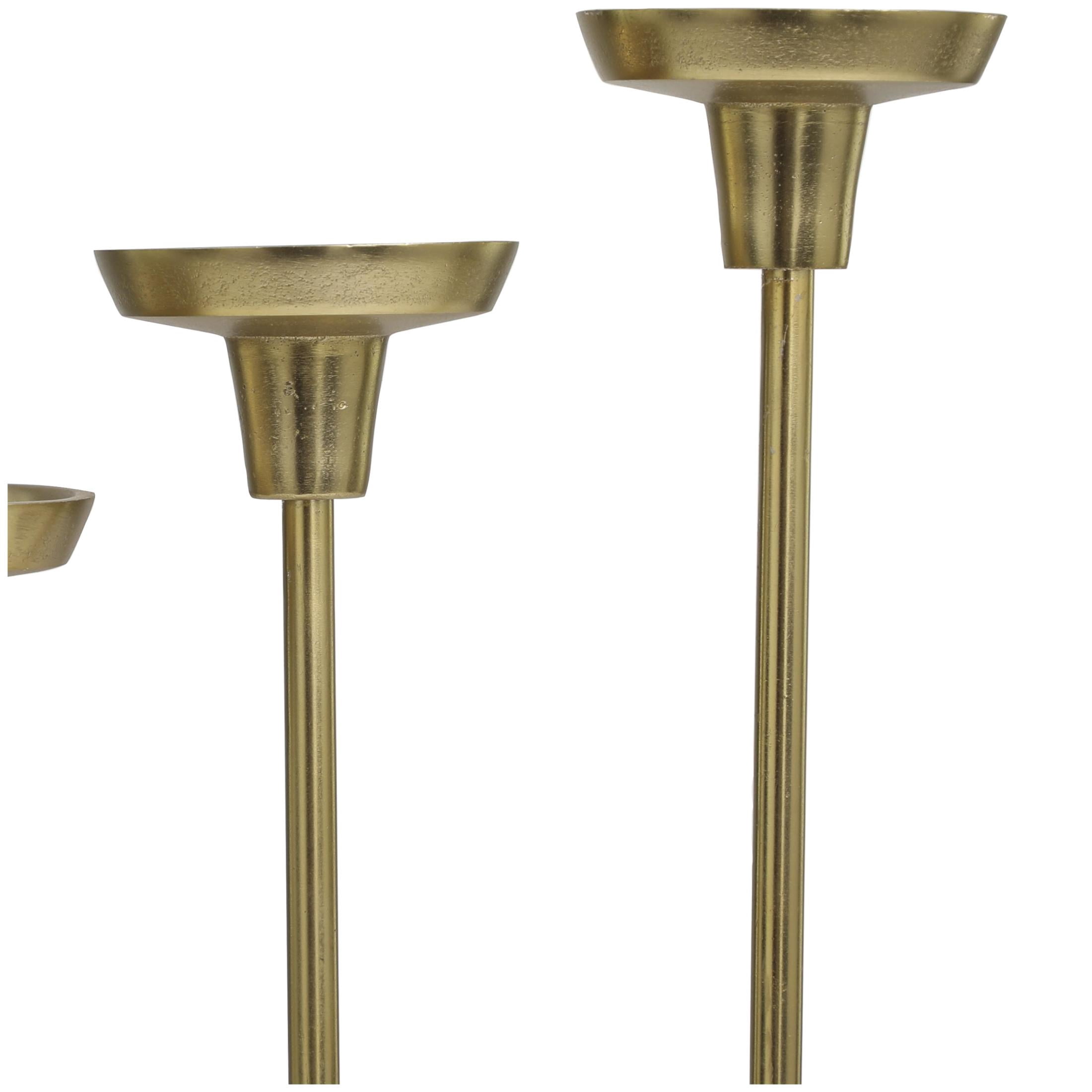 DecMode 3 Candle Gold Aluminum Metal Slim Candle Holder with White Marble Base, Set of 3