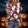 thumbnail image 4 of Crew Neck Halloween Shirts for Women 3/4 Length Sleeve Fall Tunic Tops Funny Bat,Ghost,Pumpkin Graphic Loose Casual Basic Blouse, 4 of 6