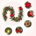 thumbnail image 5 of Rattan Fireplace Decoration, Christmas Garland, Artificial Holiday Decor, Pre-lit with LED Lights, Red Flowers Berries Cones and Shatterproof Balls, 5 of 8