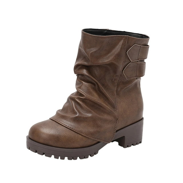 LOVZFMLL Bottes pour Femmes Mi-Mollet Bottes Stovepipe Bout Rond Antidérapantes Talon Bas Épais Style Punk Chaussures d'Automne Hiver