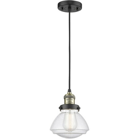 

Black Antique Brass Tone Mini Pendants 7 Wide Seedy Glass Steel/Cast Brass Medium Base 1 Light Fixture