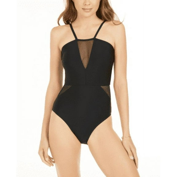 DKNY BLACK Mesh-Accent One-Piece Swimsuit, US 12