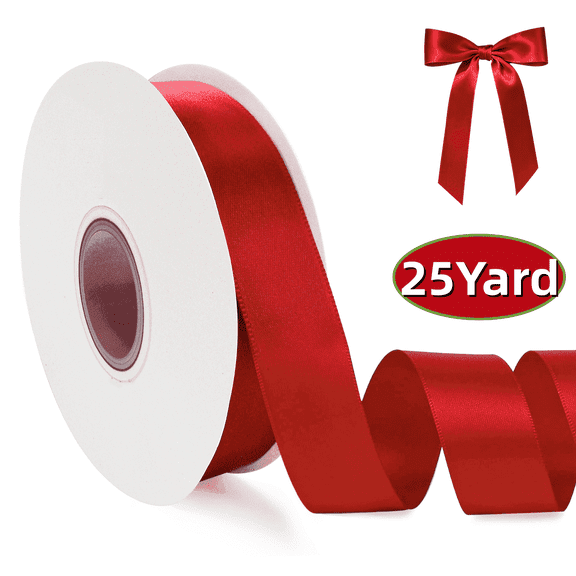 Red Ribbon,Double Faced Red Satin Ribbon 1 Inch Fabric Ribbon forfor Wedding, Sewing, and Crafts,Gift Wrapping 25 Yards