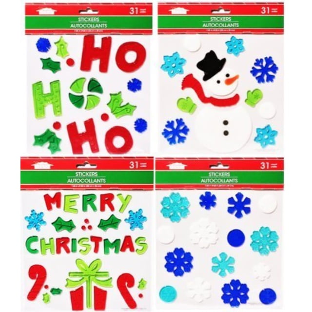 assortment of christmas gel clings! includes (4) sheets, including a