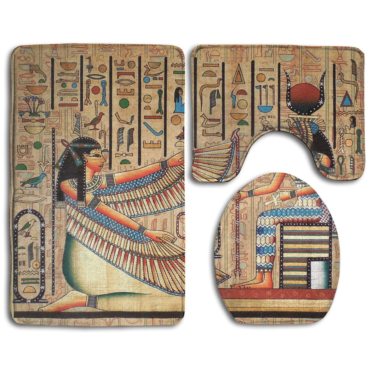GOHAO Ancient Egyptian Painting 3 Piece Bathroom Rugs Set Bath Rug