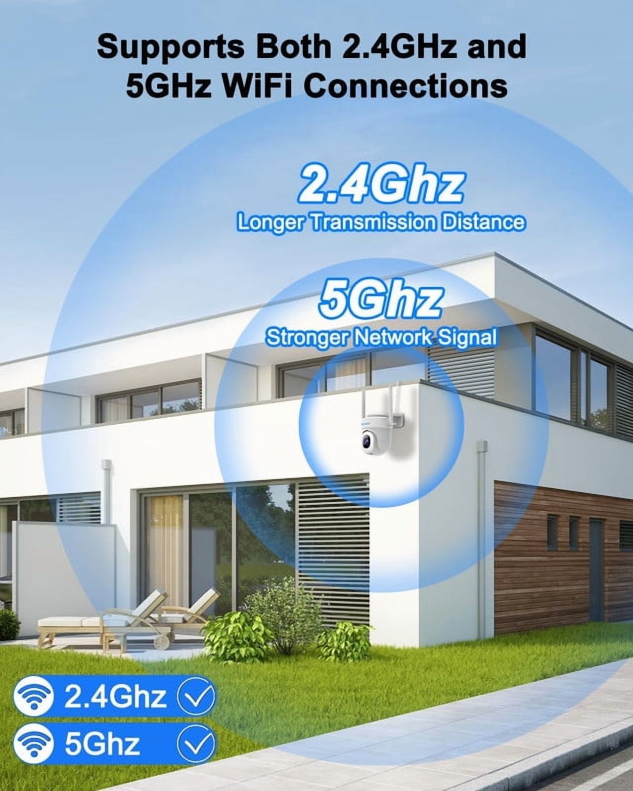 5MP Camera Surveillance Exterieur with 32GB TF Card, UCOCARE 2.4G/5GHz Outdoor Security Camera, Wired WiFi Camera Interieur, 24/7 Recording, Motion Tracking, Motion Detection, Full Color Night Vision