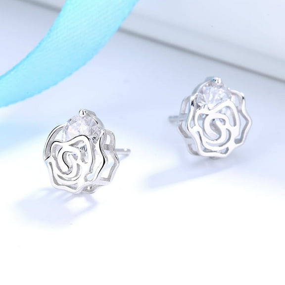 Sterling Silver Caged Rose Stud Earrings with Floating with crystals from Swarovski