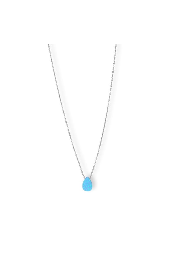 Women's .925 Sterling Silver 16" + 2" Synthetic Opal Pear Necklace