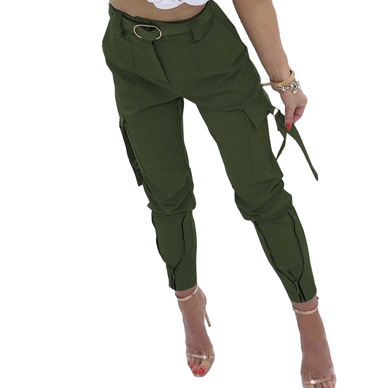 Fiomva Women Cargo Pants, Solid Color 