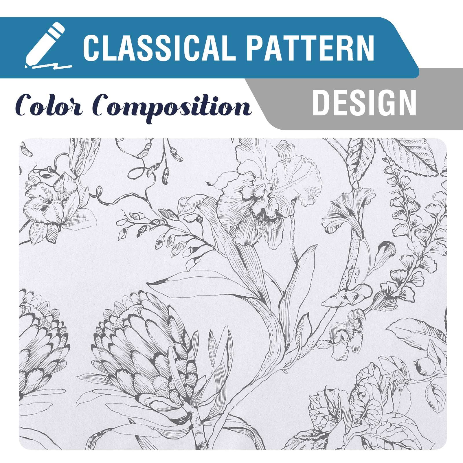 H.VERSAILTEX 100% Blackout Curtains Camellia Floral Printed Drapes Leah Floral Thermal Bedroom Curtains for Living room with Black Liner 2 Panels,52" x 96",Grey