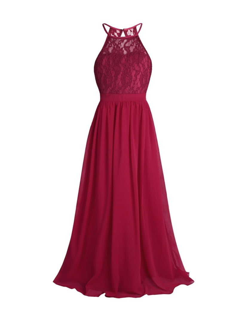 MSemis Girls Modest Lace Chiffon Wedding Bridesmaid Long Maxi Dress, Size  4-16, Burgundy - Walmart.com