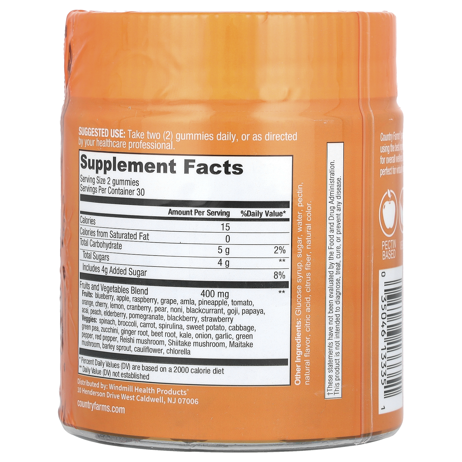 Country Farms Fruits & Veggies, Daily Whole Food Supplement, Mixed Fruit, 60 Gummies