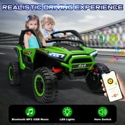24V 2 Seater Ride on Toys UTV for Kids w/Parent Remote Control, 4WD 7AH Kids Battery Powered Vehicles, Bluetooth Spring Suspension, Storage for Gift, Green