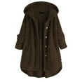 thumbnail image 4 of Women Fleece Irregular Long Sleeve Button Pocket Hooded Coat, 4 of 6