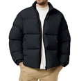 thumbnail image 3 of yuCgh Men's Stand Collar Puffer Jacket, Long Sleeve Zip Up Cotton Coat, Thickened Warm Loose Fit for Winter Casual & Outdoor Protection,Black,L, 3 of 5