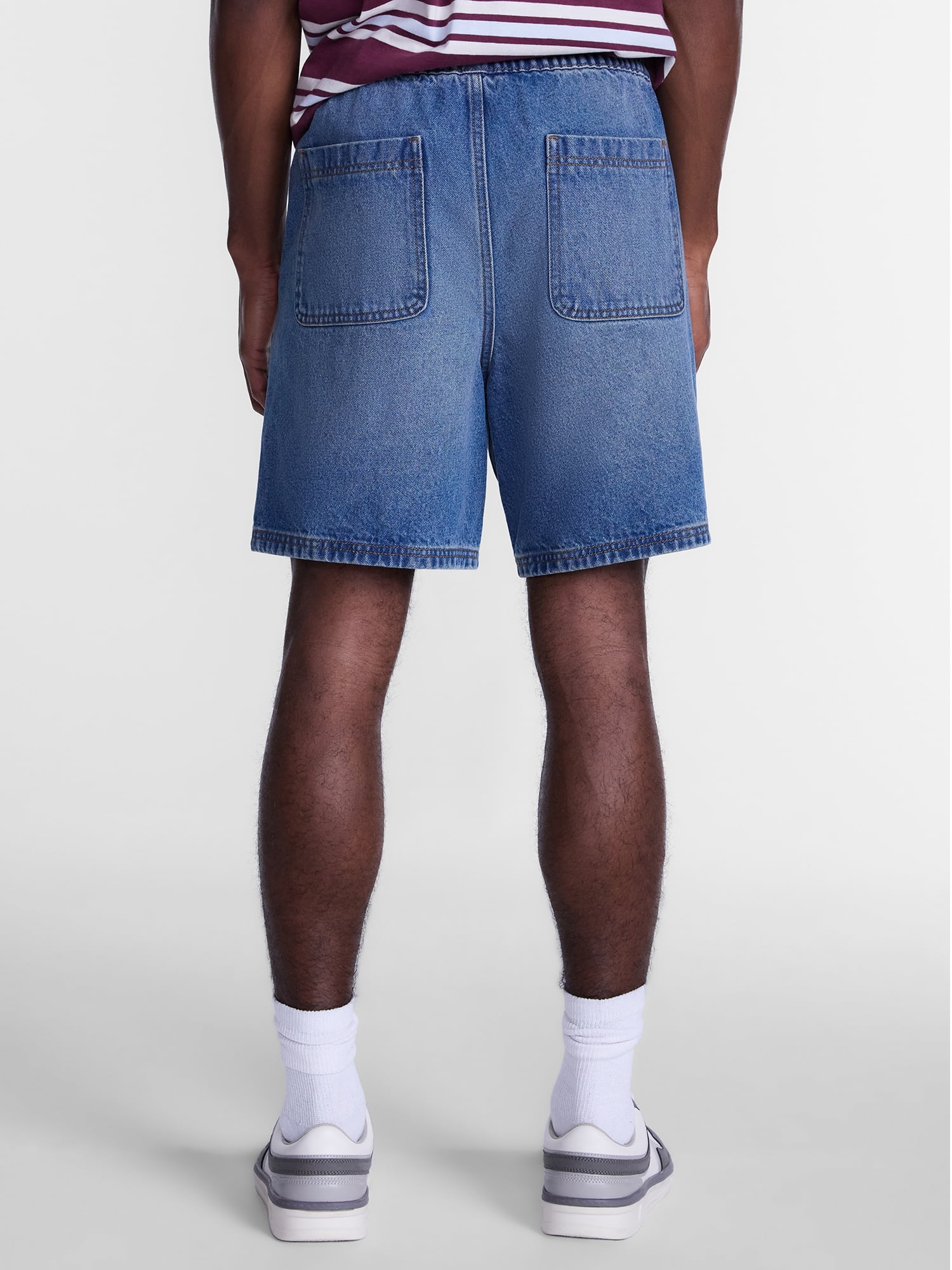 No Boundaries Denim Shorts with Elastic Waist, 100% Cotton, 7" Inseam, Men's XS-5XL