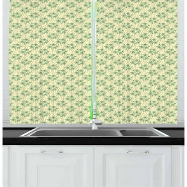 Ambesonne Leaves Kitchen Curtains, Dotted Pale Background, 55"x39", Fern Green and Beige