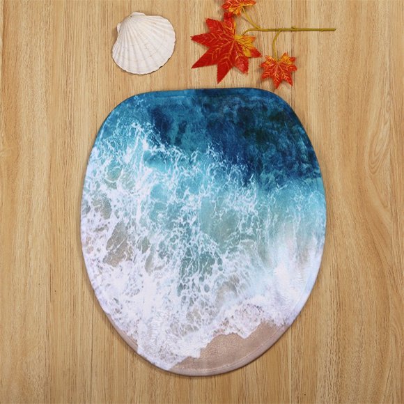 WIFKLSIIPG Bathroom Non- Blue Ocean Style Pedestal Rug + Lid Toilet Cover + Bath Mat
