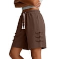 thumbnail image 6 of Cagogo Women Elastic Waist Casual Shorts with Pockets Loose Bermuda Pants Summer Solid Basic Travel Shorts for Women Lounge Beach Hiking Clothes, Brown 2XL, 6 of 6