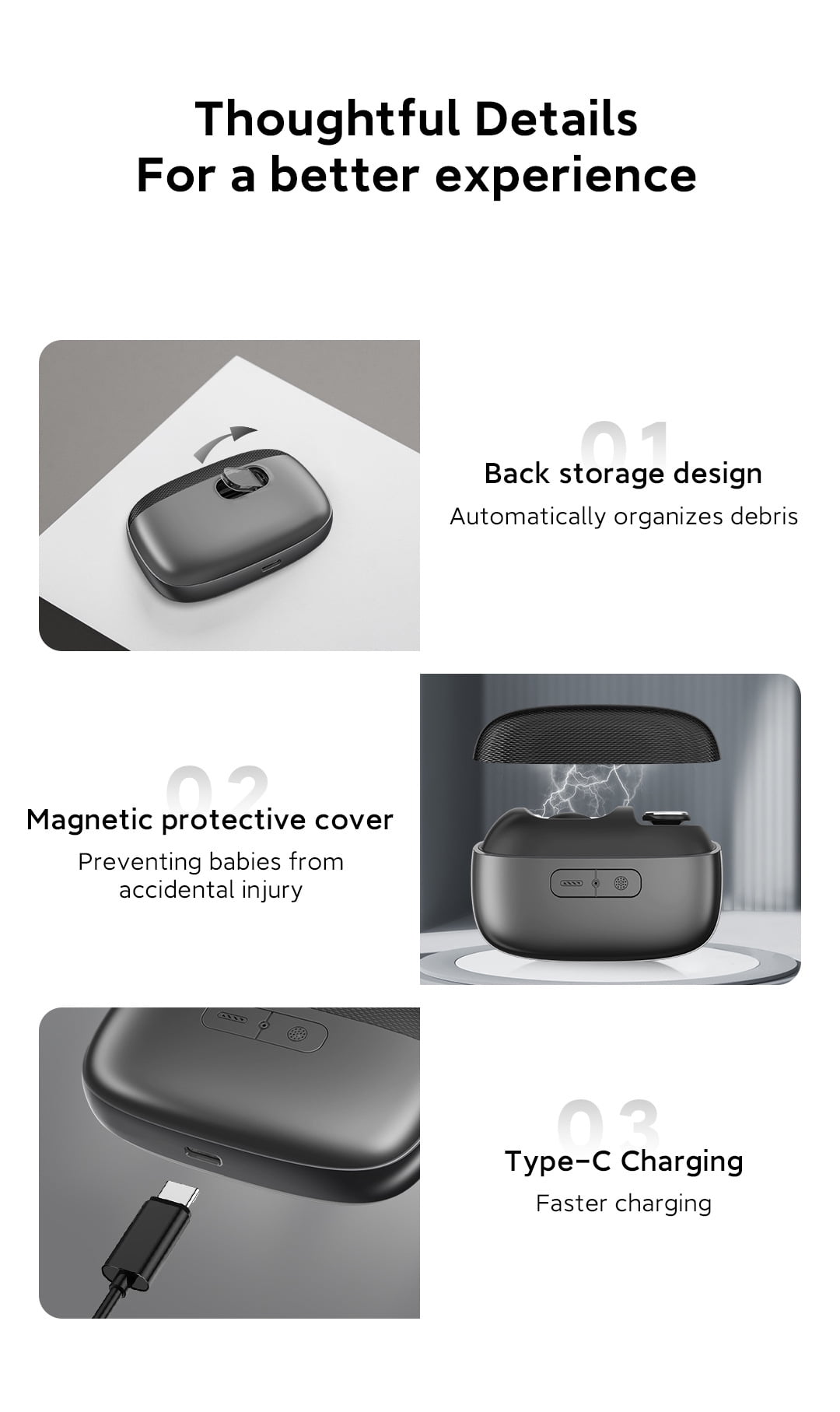 USB Rechargeable Automatic Nail Trimmer – All-in-One Electric Nail Clipper, File, and Polisher with Safety Sensors, Vacuum Dust Collector, LED Light, and Type-C Fast Charging