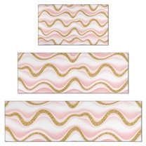 Pink Gold Wave Marble Pattern Kitchen Rugs Sets Of 3,Kitchen Runner Rugs Non Skid Washable,Decorative Kitchen Floor Mats for Kitchen,Sink,Laundry,17"x30"  17"x47"   17"x59"